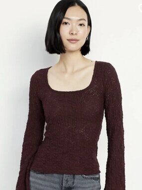 ✰ burgundy textured long sleeve top ✰